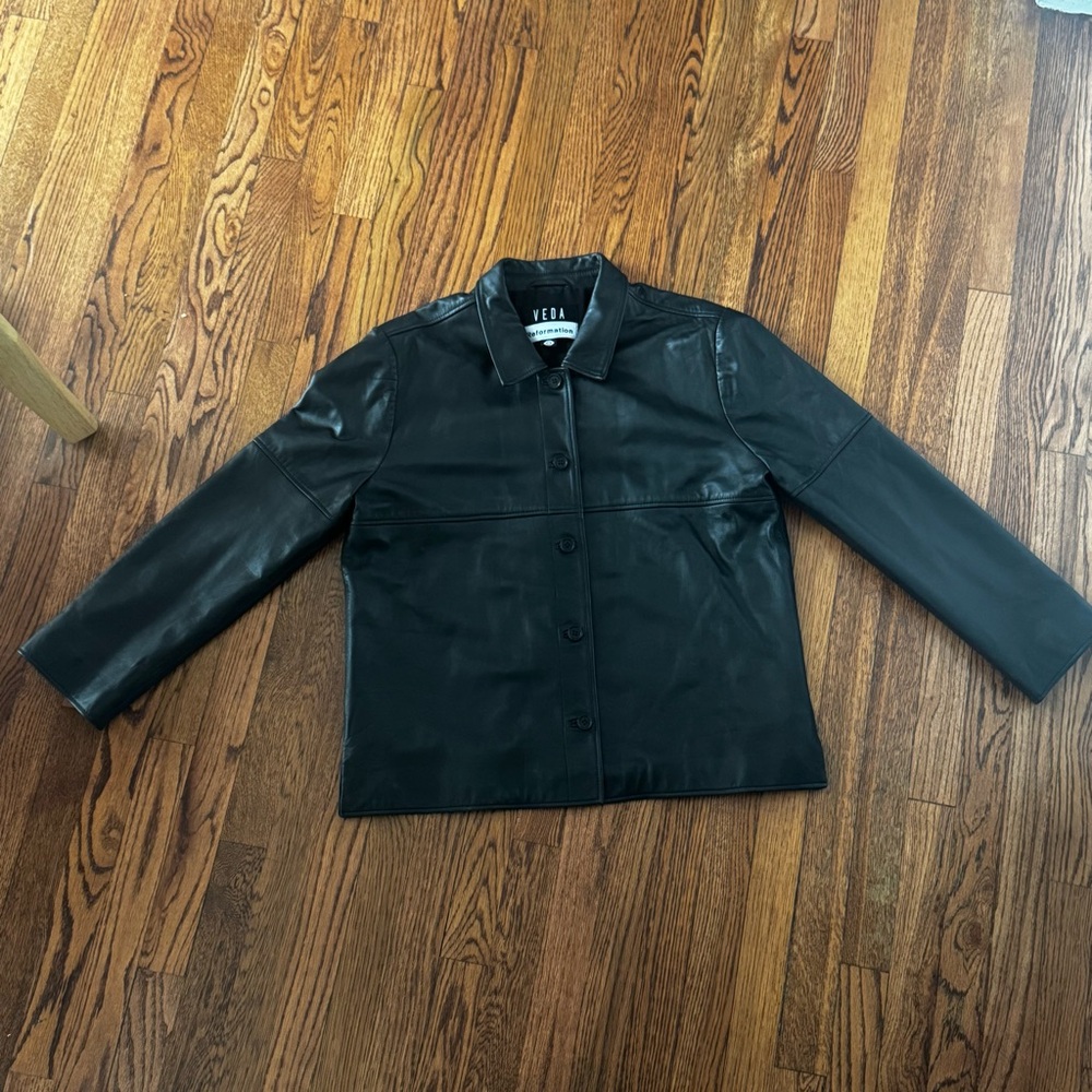 Reformation x Veda Leather Shirt Jacket